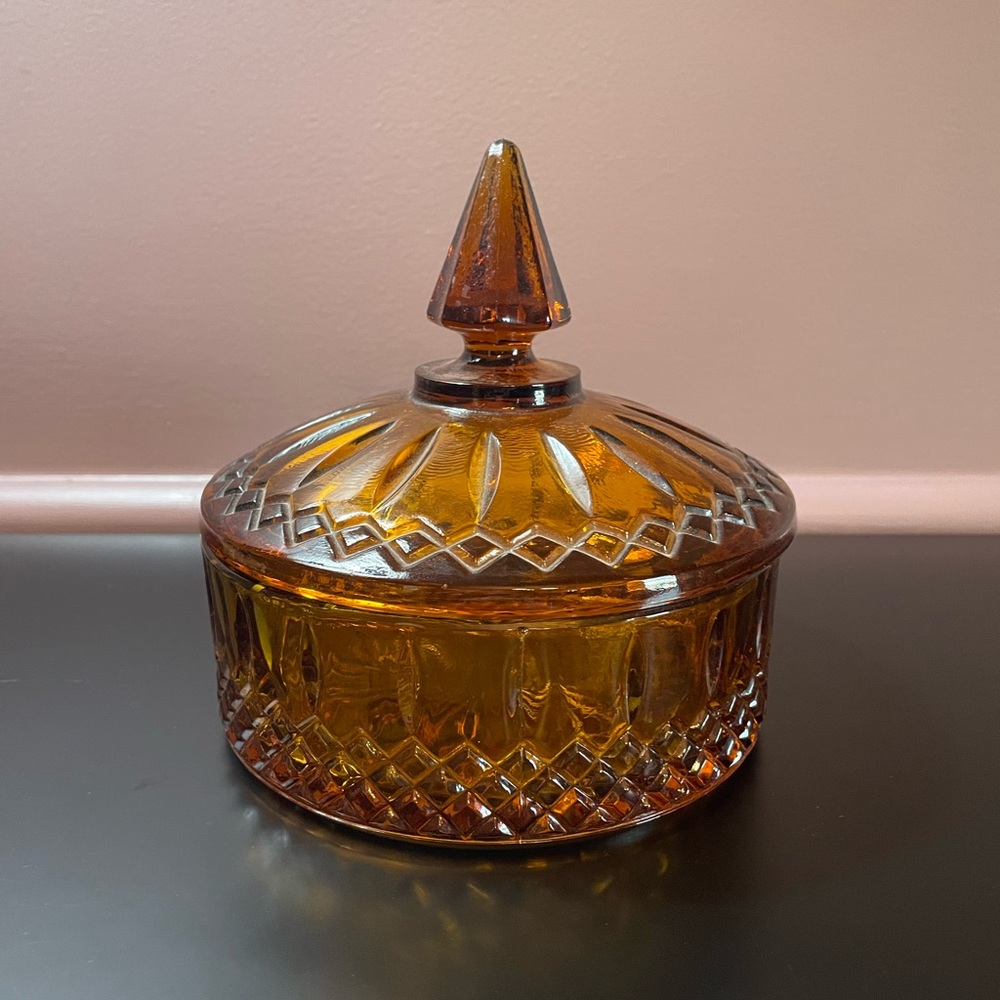 Indiana Glass Amber MCM Candy Dish With Lid